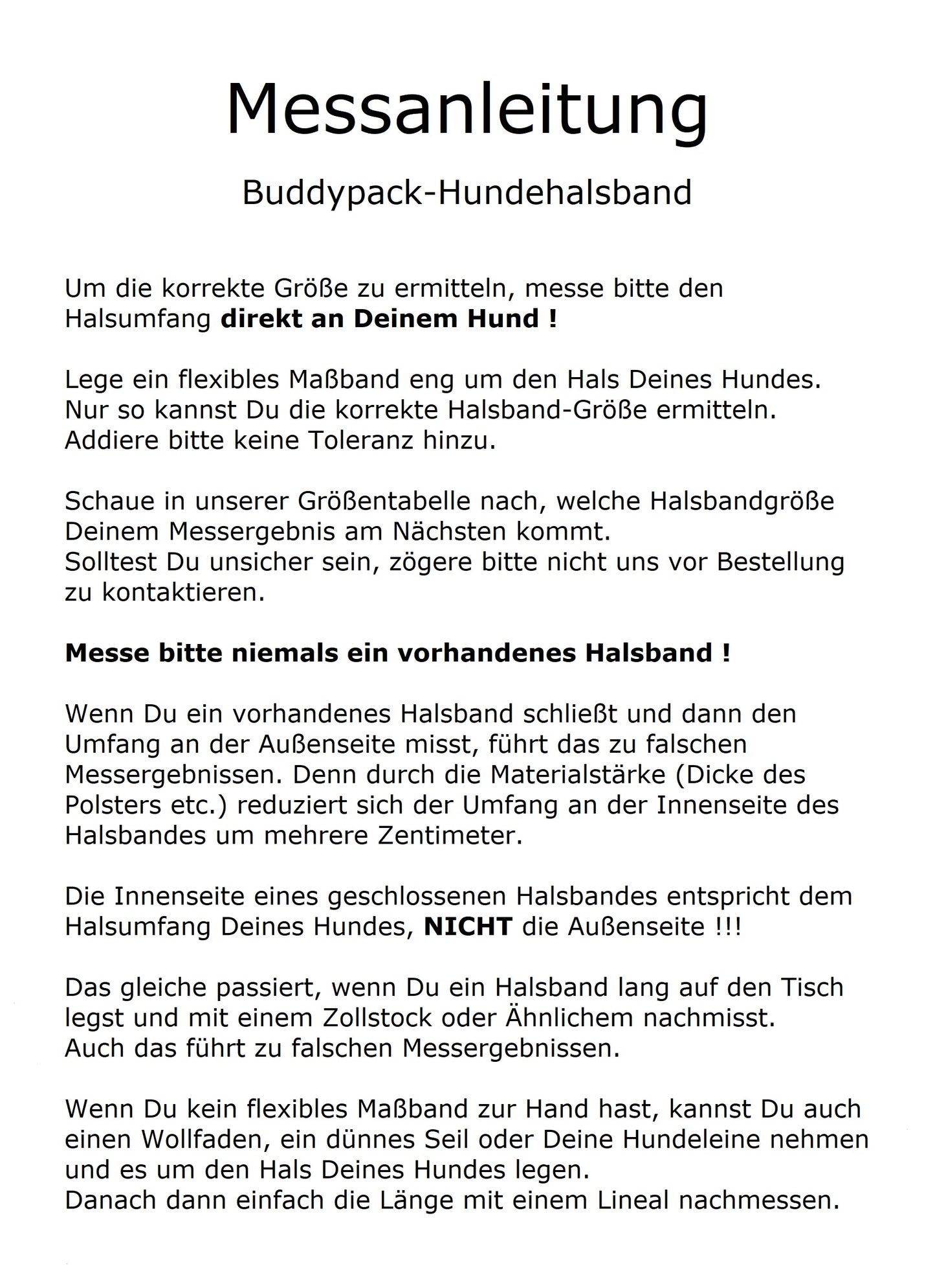 Messanleitung Hundehalsband extra-breit mit Neopren-Polster