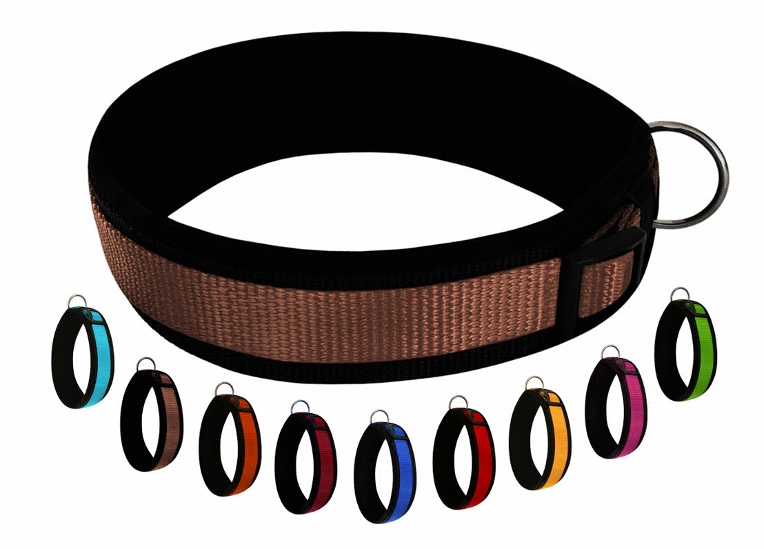 hundehalsband extra-breit neopren-polster braun-auf-schwarz