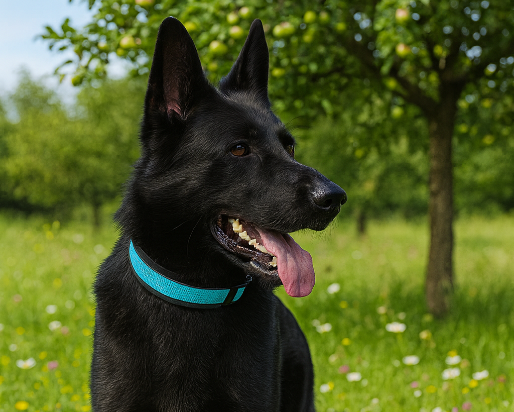 Hundehalsband Extra-Breit Weich neopren-Polster himmelblau schwarz