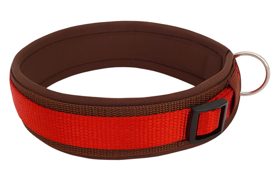 Hundehalsband Extra-Breit Weich neopren-Polster rot braun