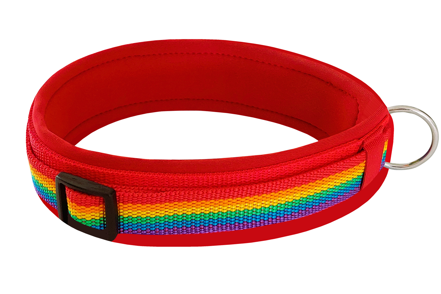 Regenbogen hundehalsband breit weich neopren-polster rot