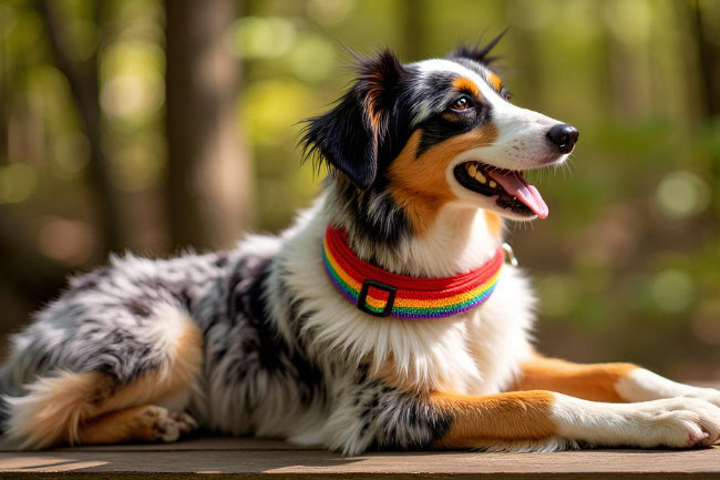 Regenbogen hundehalsband breit weich neopren-polster rot