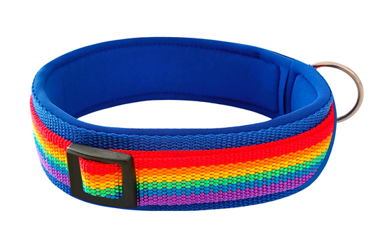 Regenbogen hundehalsband breit weich neopren-polster blau