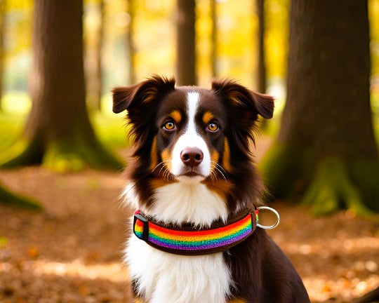 Regenbogen hundehalsband breit weich neopren-polster braun