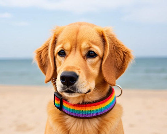 Regenbogen hundehalsband breit weich neopren-polster braun