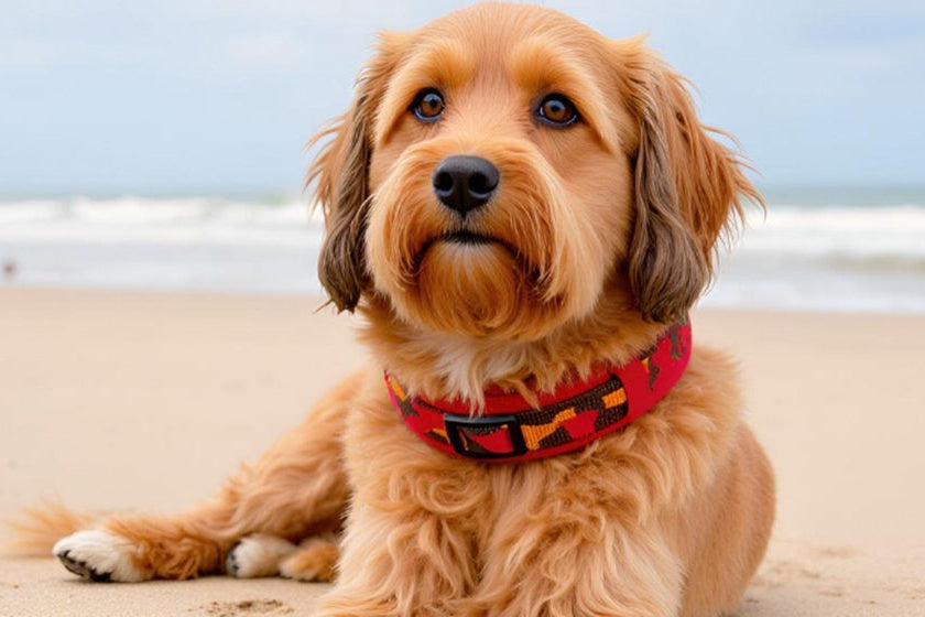 Hundehalsband-extra-breit-neopren-polster-dunkelbraun-orange-rot-auf-rot-camouflage