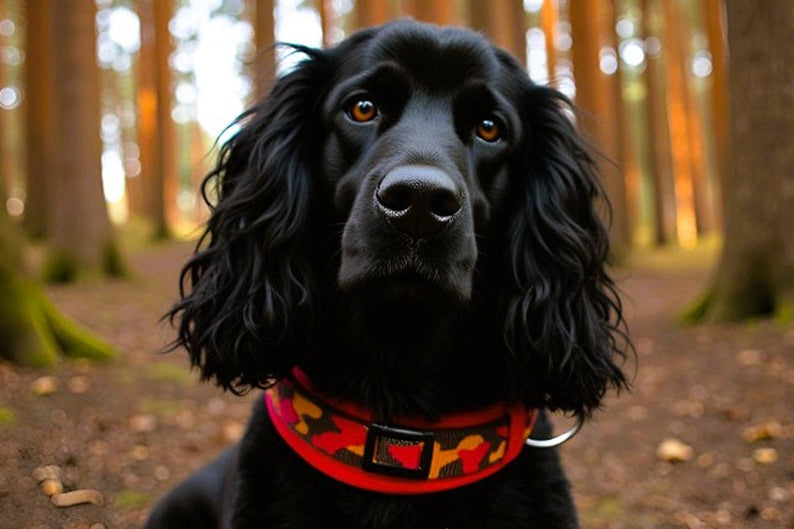 Hundehalsband-extra-breit-neopren-polster-dunkelbraun-orange-rot-auf-rot-camouflage