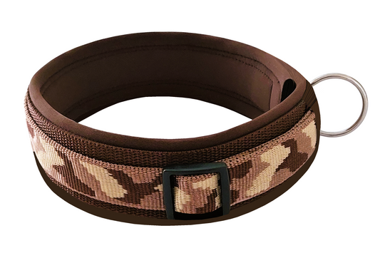 Hundehalsband-extra-breit-neopren-polster-braun-creme-auf-braun-camouflage