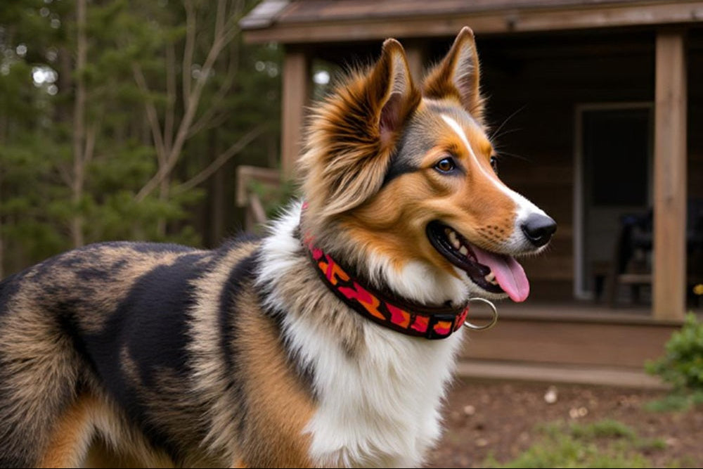 Hundehalsband-extra-breit-neopren-polster-dunkelbraun-orange-rot-auf-braun-camouflage