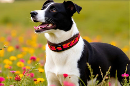 Hundehalsband-extra-breit-neopren-polster-dunkelbraun-orange-rot-auf-braun-camouflage