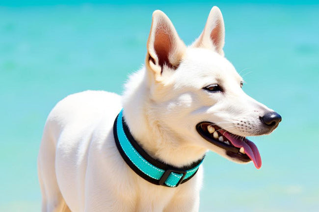 hundehalsband extra-breit reflektor reflektierend türkis schwarz