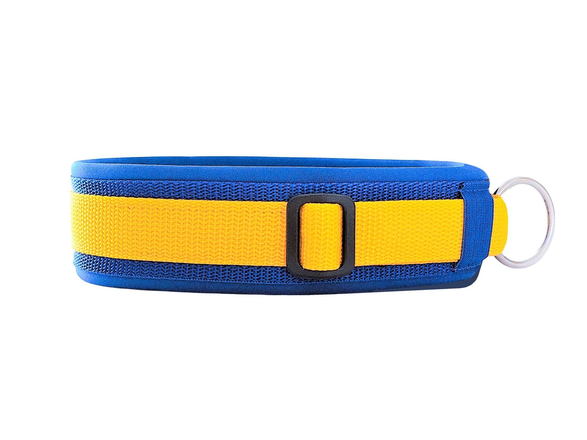 hundehalsband extra-breit neopren-polster gelb-auf-blau