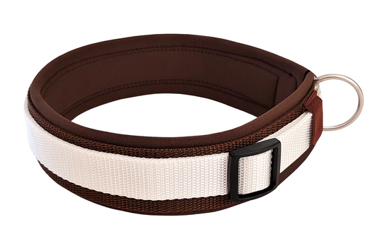 hundehalsband extra-breit neopren-polster weiß-auf-braun