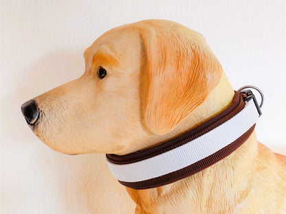 hundehalsband extra-breit neopren-polster weiß-auf-braun