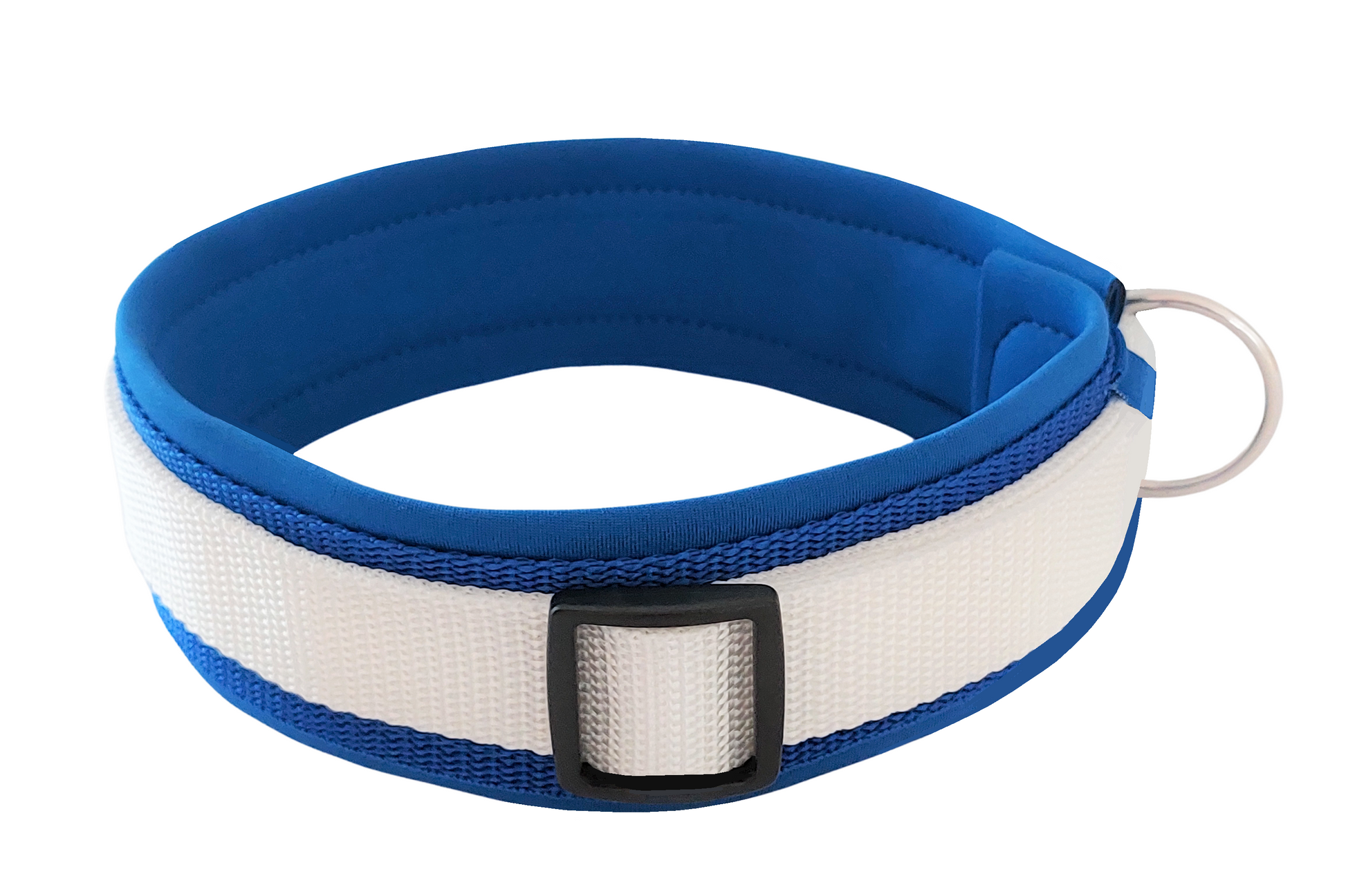 hundehalsband extra-breit neopren-polster weiß-auf-blau