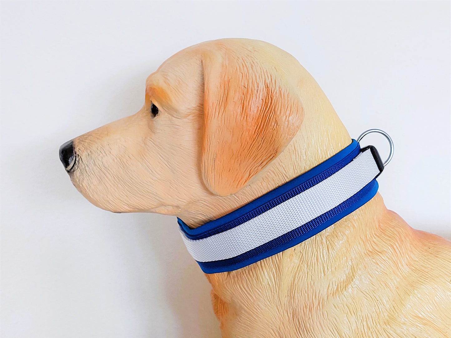 hundehalsband extra-breit neopren-polster weiß-auf-blau