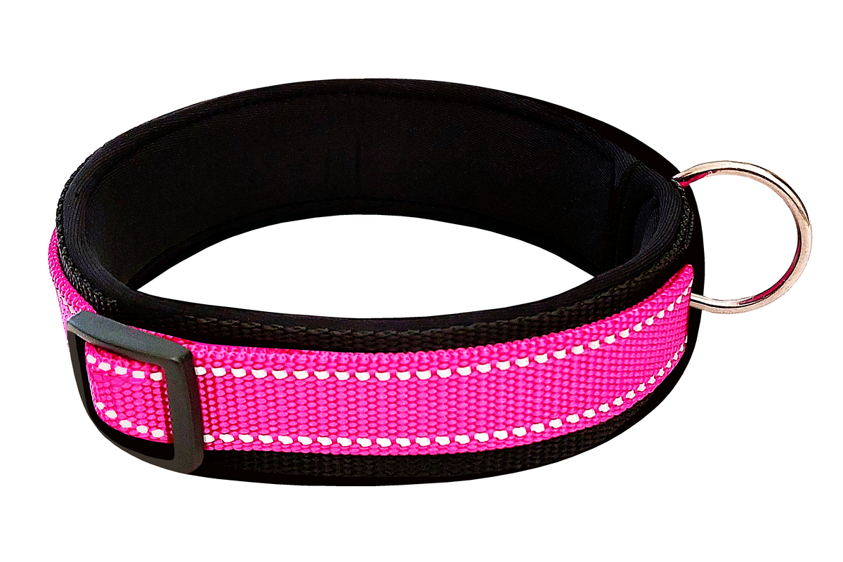 hundehalsband-breit-neopren-polster-reflektor-pink-schwarz