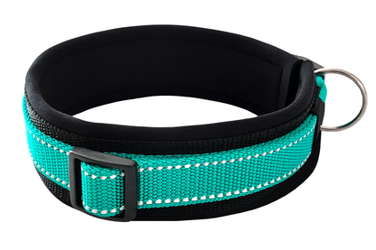 hundehalsband-breit-neopren-polster-reflektor-grün-schwarz