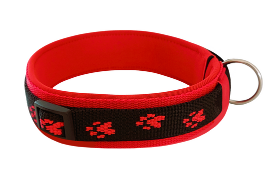 hundehalsband-pfötchen-extra-breit-neopren-polster-rot-schwarz-rot