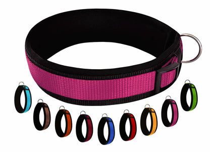 hundehalsband extra-breit neopren-polster pink-auf-schwarz